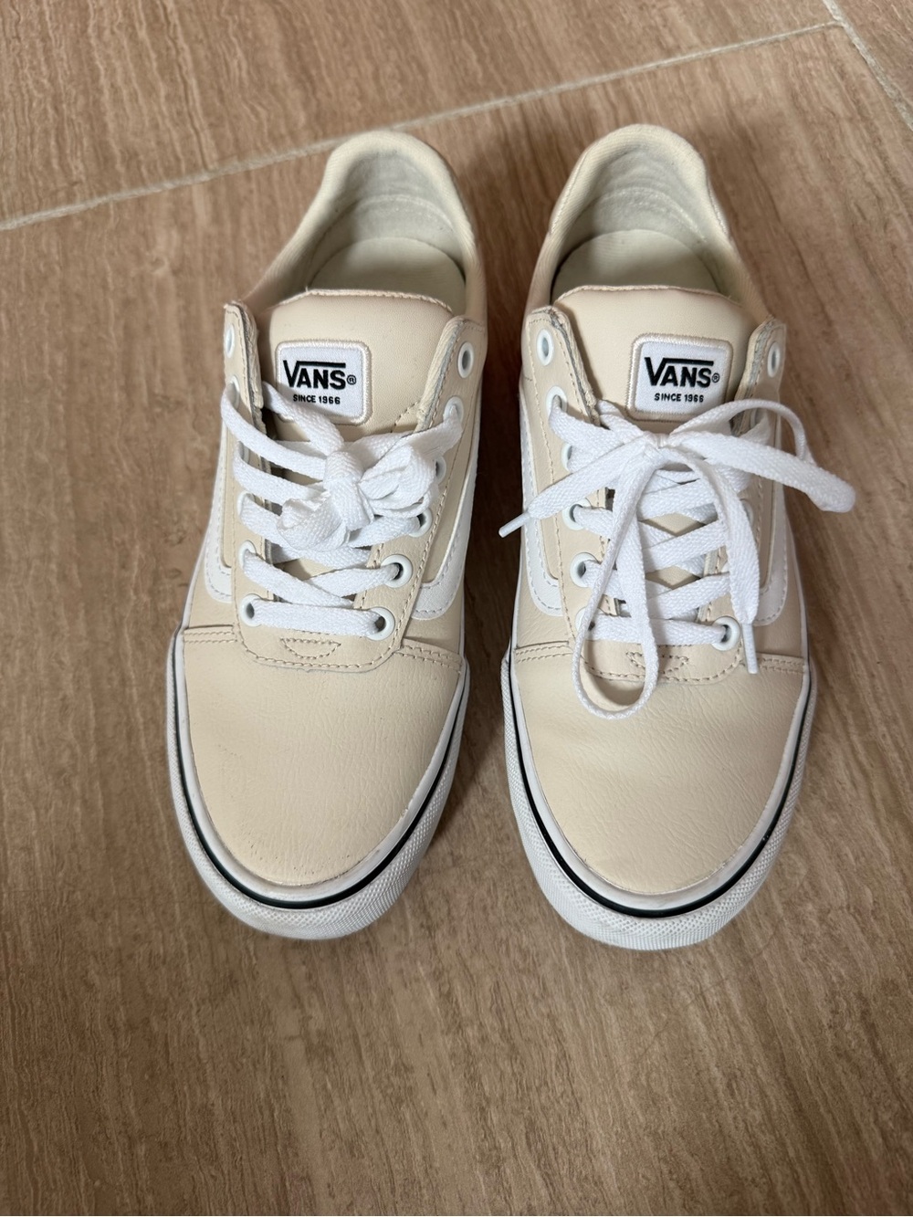 Vans Cream Leather Old Skool Sneakers with White Stripe